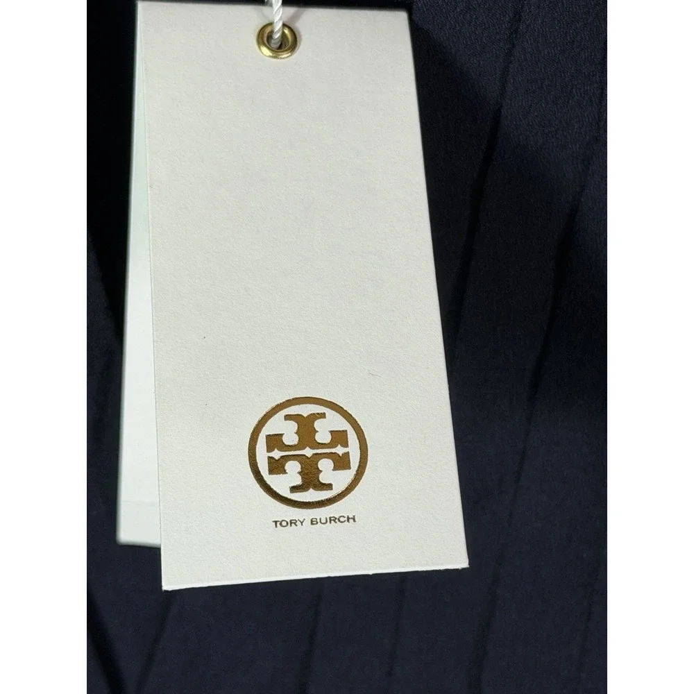 Tory Burch Med Navy Pleated Long Sleeve Dress 90001499 Size 0 NWT
